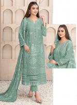 Faux Georgette Green Eid Wear Embroidery Work Pakistani Suit